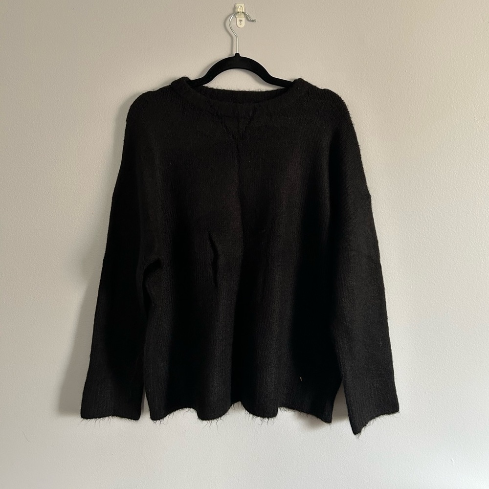 Fuzzy crew neck knit sweater